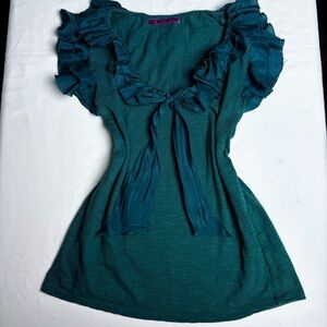 Velvet Brand, Emerald Cotton and Silk Ruffle Blouse-P